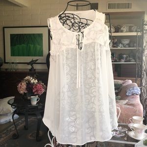 Lauren Conrad Sheer White Floral Blouse